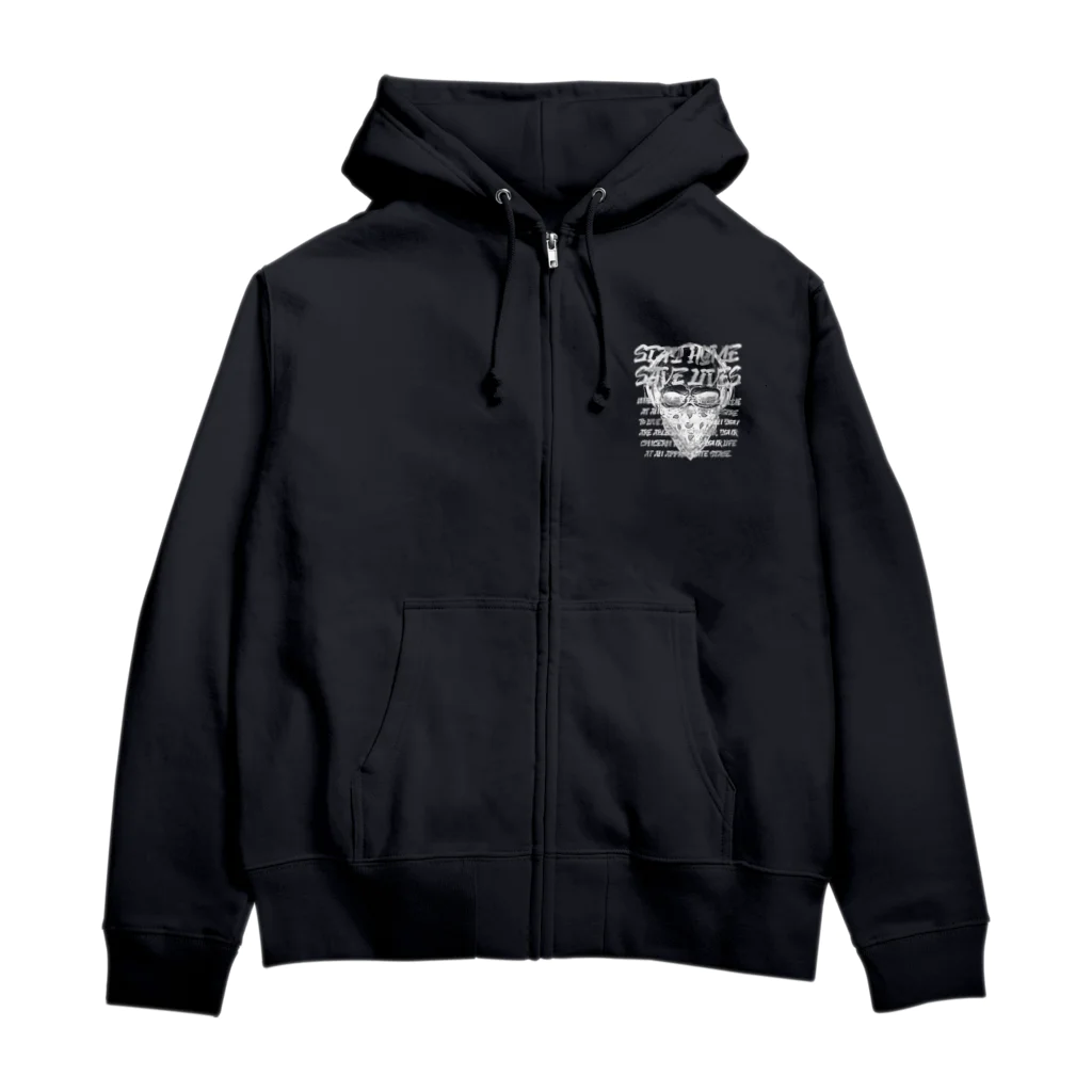 SANKAKU DESIGN STOREのSTAY HOME、SAVE LIVES。 髑髏マスク/白 Zip Hoodie