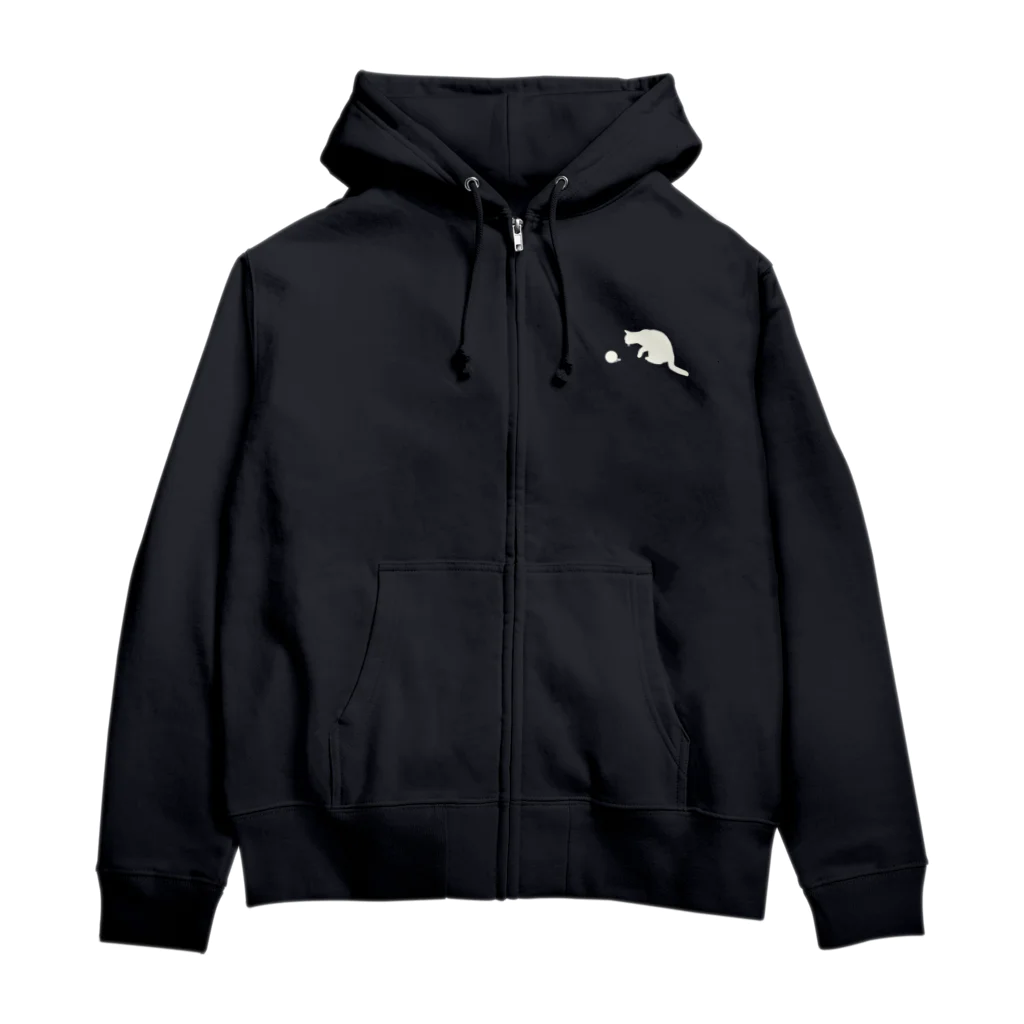 にゃんぽ　はぴねすの毛玉と遊ぶ猫　（白） Zip Hoodie