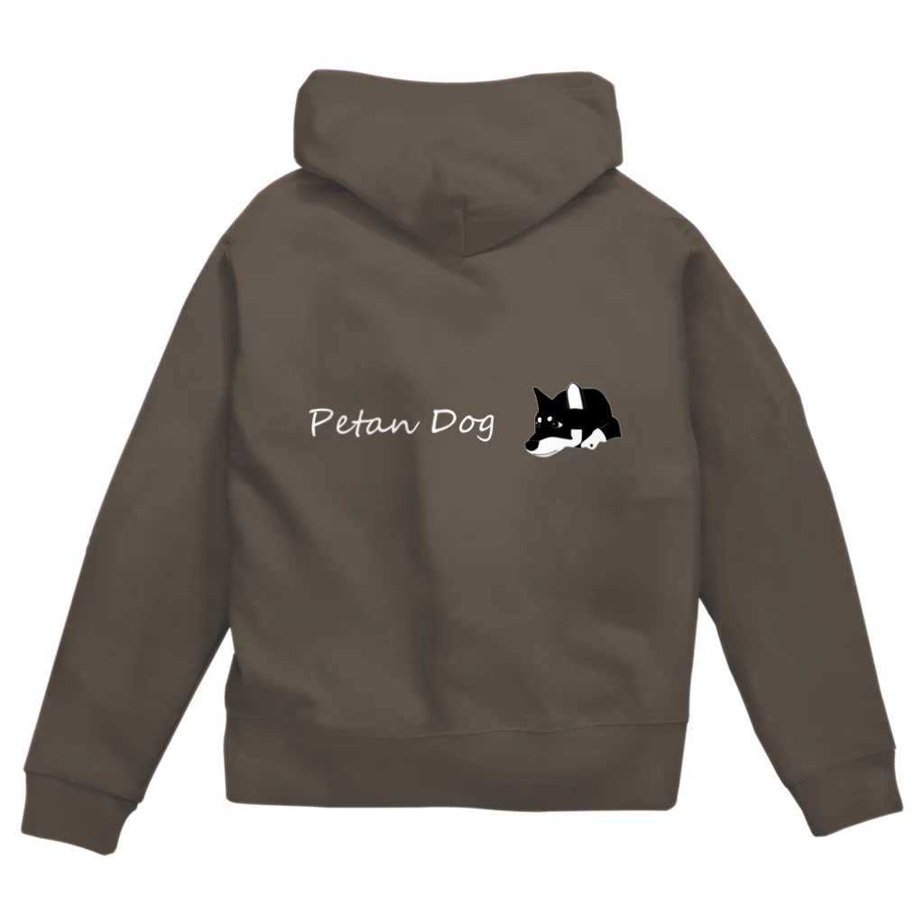 Petan Dogのペタンする黒の柴犬(横 白文字) Zip Hoodie