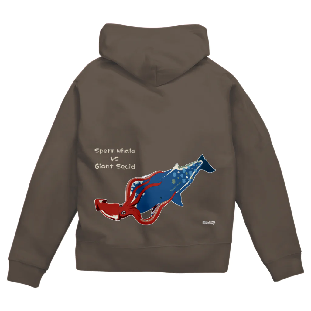 Kinkadesign うみのいきものカワイイShopのマッコウクジラVSダイオウイカ Zip Hoodie