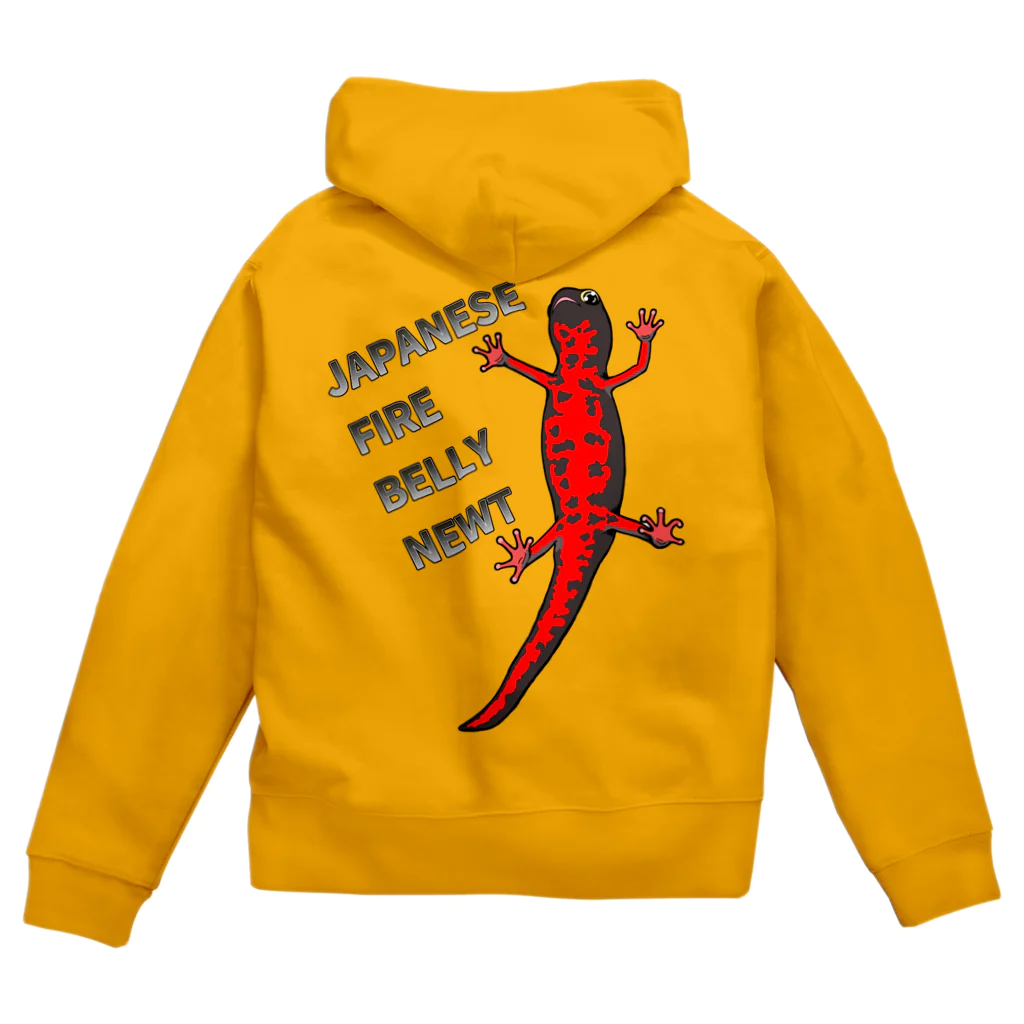 LalaHangeulのJAPANESE FIRE BELLY NEWT (アカハライモリ)　　バックプリント Zip Hoodie