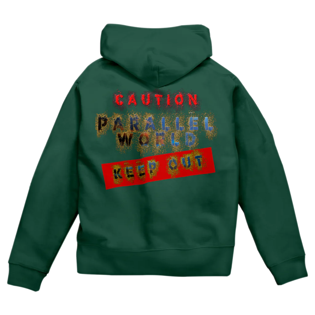 PALA's SHOP　cool、シュール、古風、和風、のcaution「parallelworld」ー立入禁止(バックプリント) Zip Hoodie