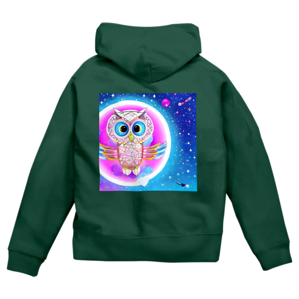 Moichi Designs Shop-2023のフクロウの宇宙飛行士 Zip Hoodie