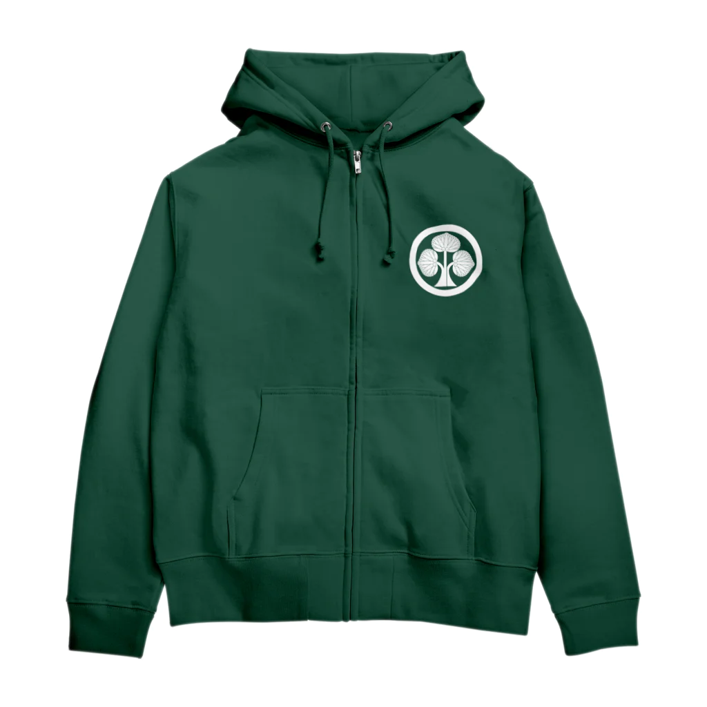 戦国神社 -戦国グッズ専門店-の本多忠勝/徳川四天王/本多立ち葵/ホワイト Zip Hoodie