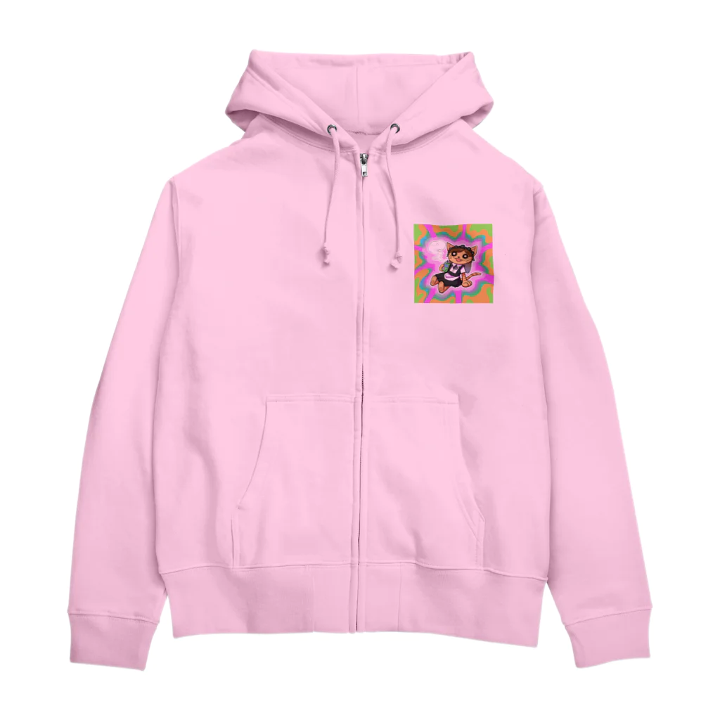 いわぬが桜の大麻おティー🌱×キメねこ コラボグッズ Zip Hoodie