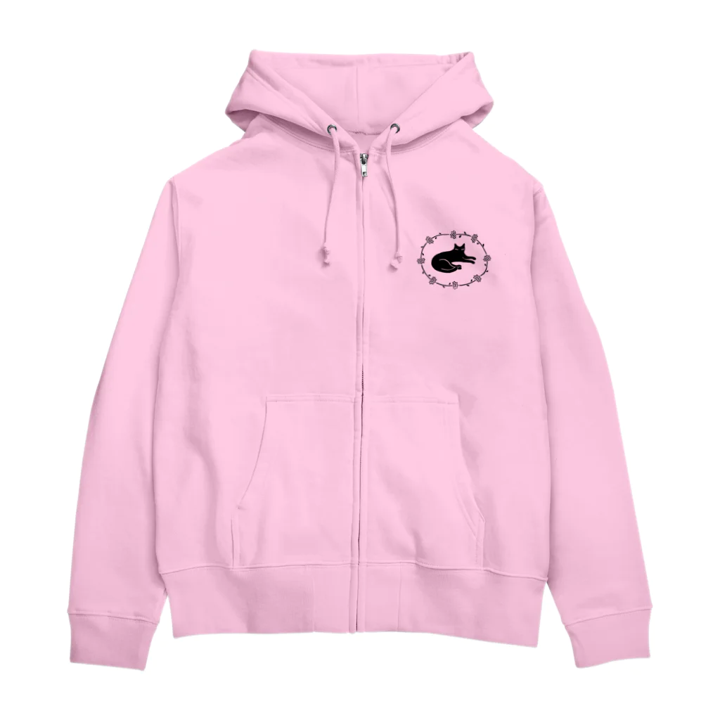 ツバメ堂の花と黒猫 Zip Hoodie