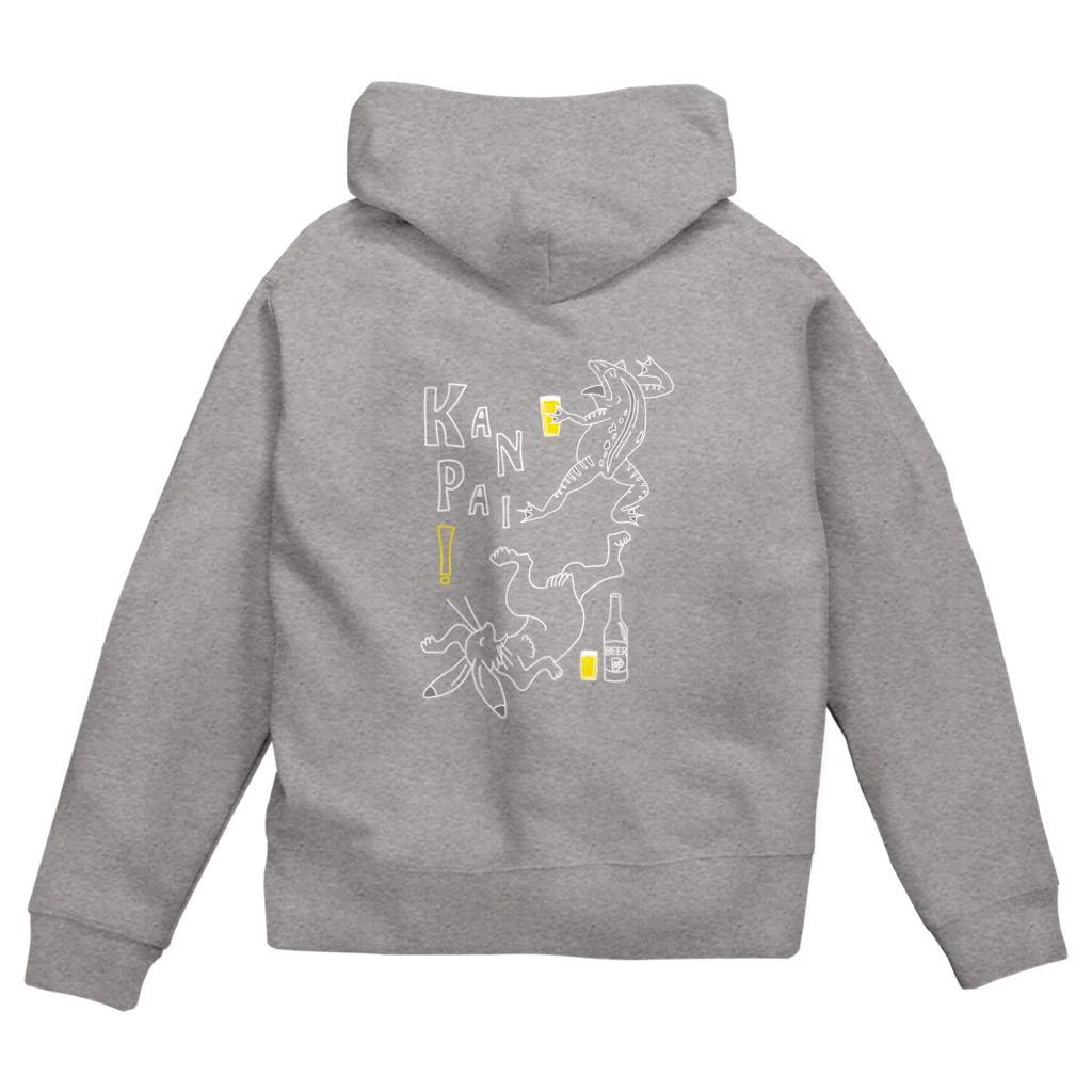 ビールとアート TM-3 Designの名画 × BEER（鳥獣戯画）ロゴ賑やかver.白線画 Zip Hoodie