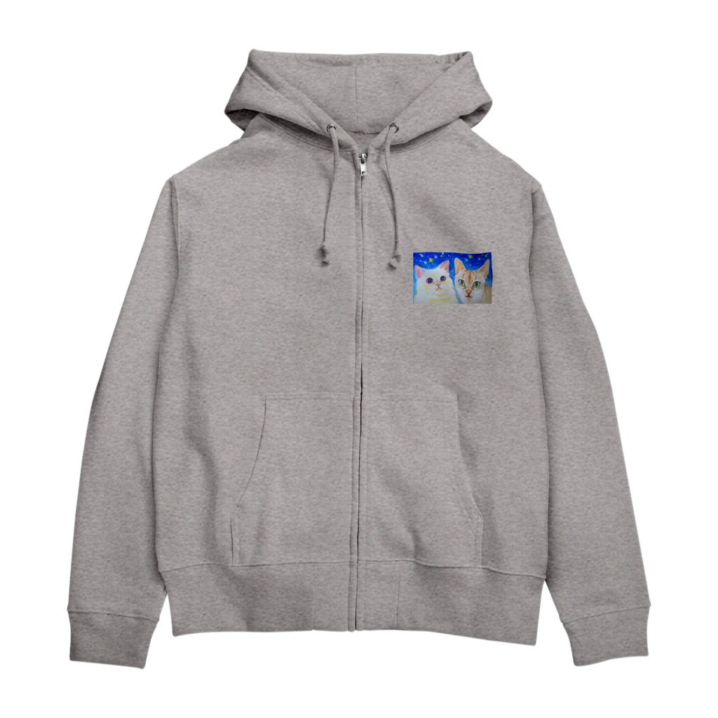 harupink🌸ペット似顔絵illustの『夜のお散歩』 Zip Hoodie