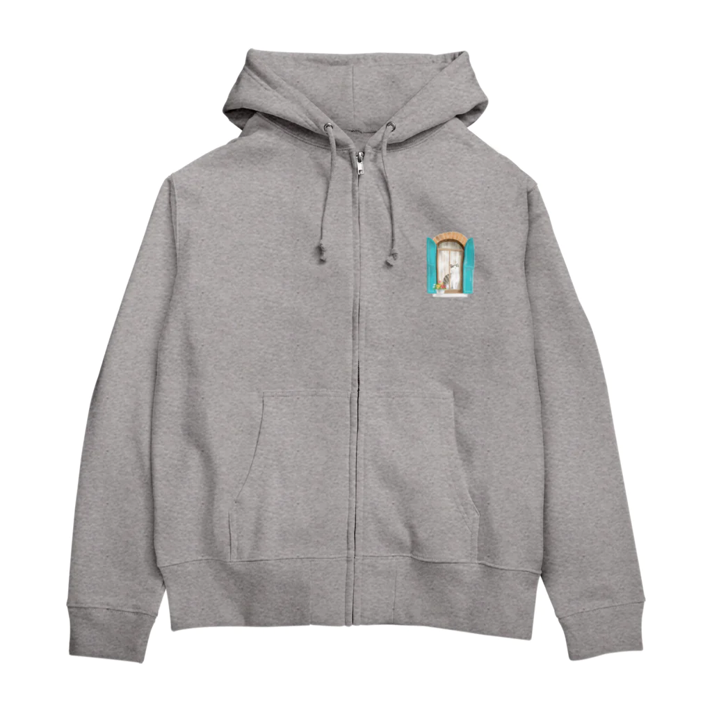 Ａｔｅｌｉｅｒ　Ｈｅｕｒｅｕｘの窓辺の猫　②　背景なし Zip Hoodie