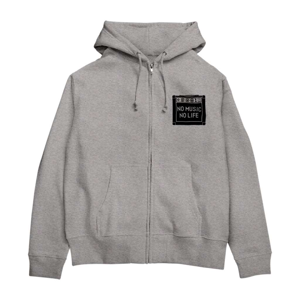 QUQU_WORKSのノーミュージックノーライフ アンプデザイン ブラック Zip Hoodie