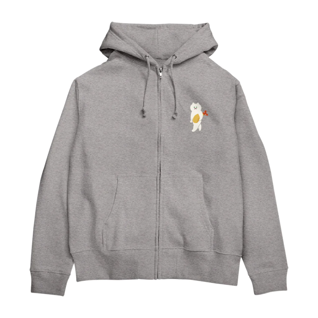 SUIMINグッズのお店の【小】エビフライをさわやかに運ぶねこ Zip Hoodie