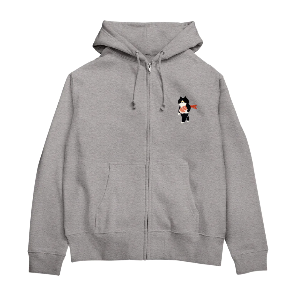 SUIMINグッズのお店の【小】海老の握り寿司を機嫌よく運ぶねこ Zip Hoodie