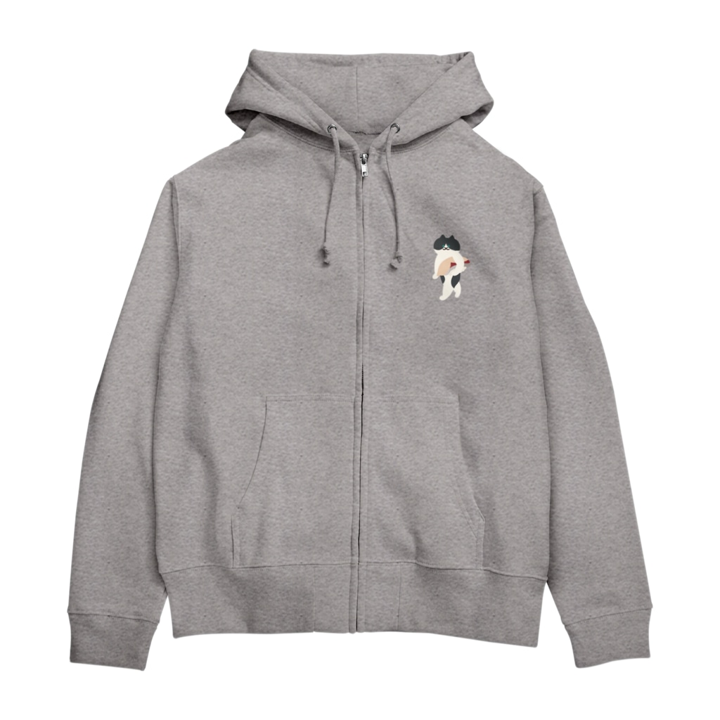 SUIMINグッズのお店の【小】はまちの握り寿司を前のめりに運ぶねこ Zip Hoodie