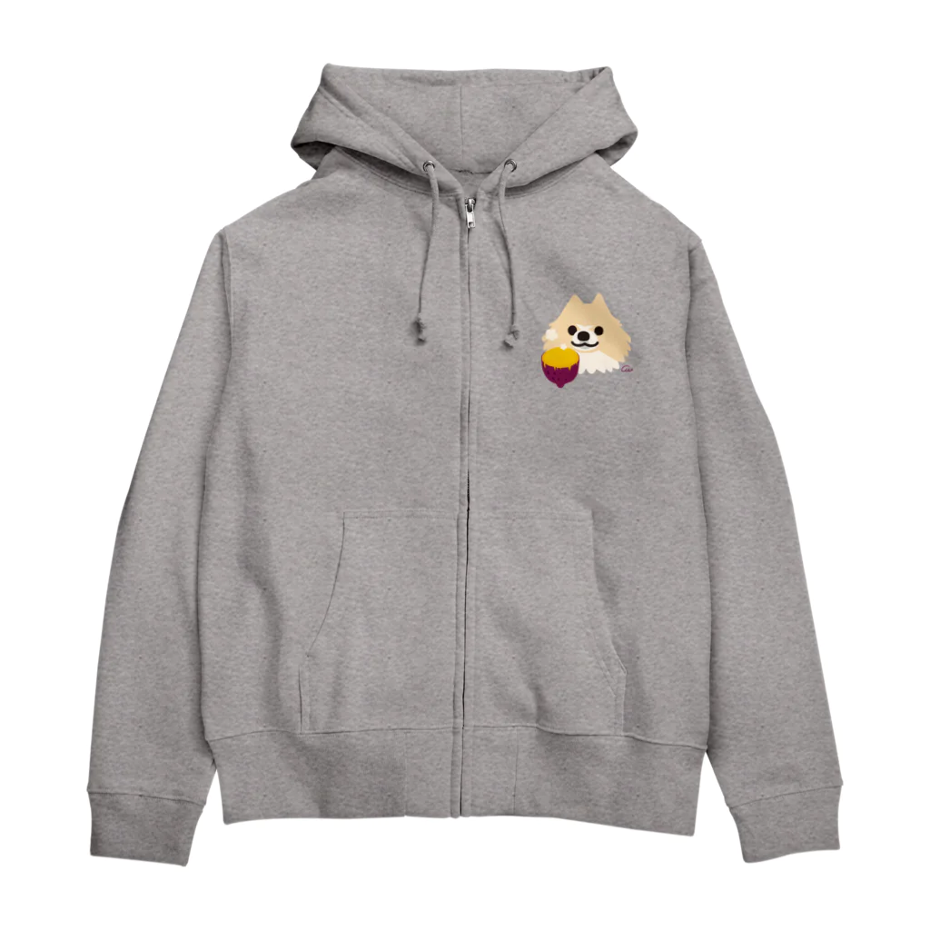 イラスト MONYAAT のワンポイント 焼き芋 味を知ったポメラニアン Zip Hoodie