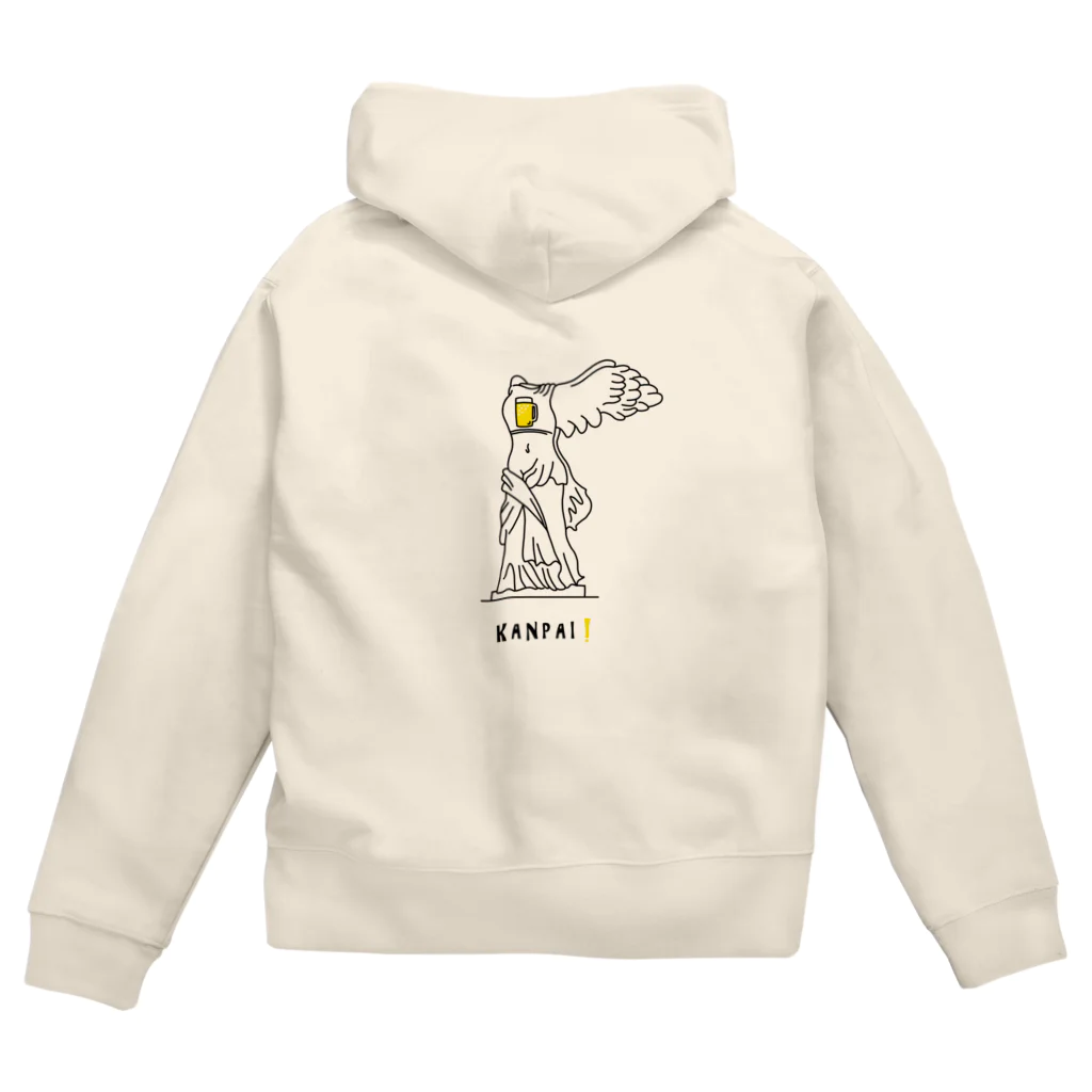 ビールとアート TM-3 Designの彫刻 × BEER（サモトラケのニケ）黒線画 Zip Hoodie