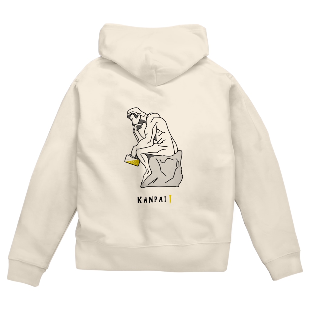 TM-3 Designの彫刻 × BEER（考える人）黒線画 Zip Hoodie