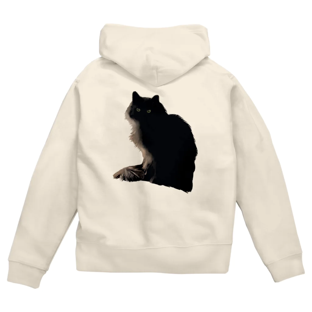 小鳥と映画館の左から光が当たっている黒猫 Zip Hoodie