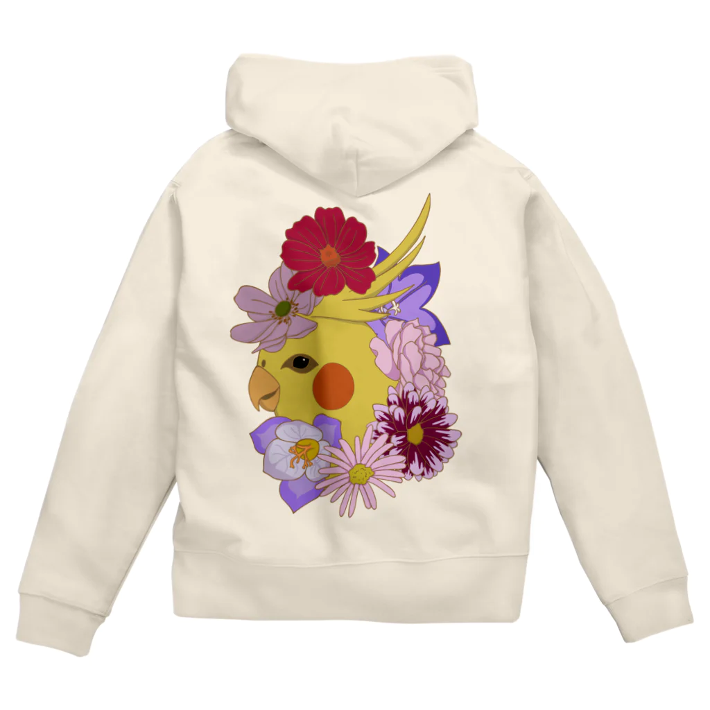 prunelleのインコと花 Zip Hoodie