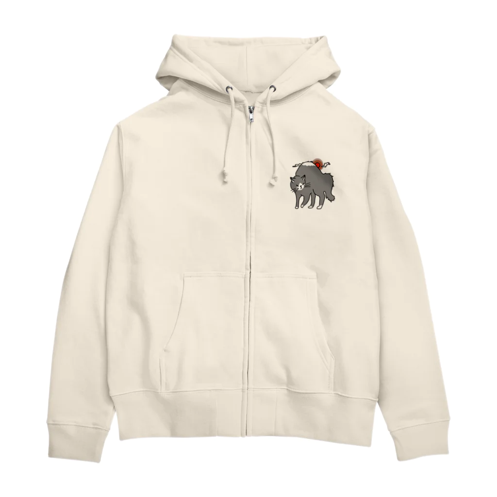 猫まみれ小店のやんのかフジ　モノクロ Zip Hoodie