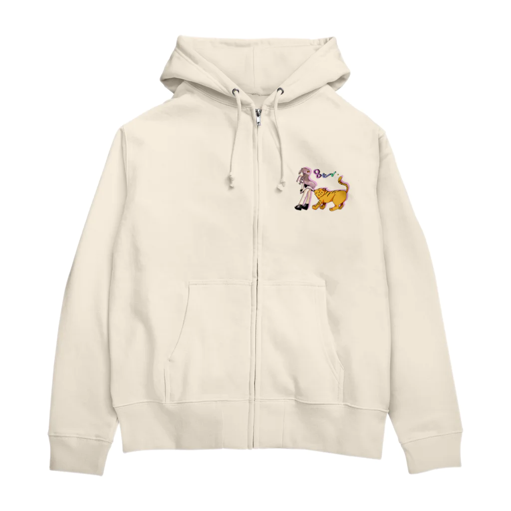 八屋虎子。のSUZURIの裾を引っ張る虎ちゃん Zip Hoodie