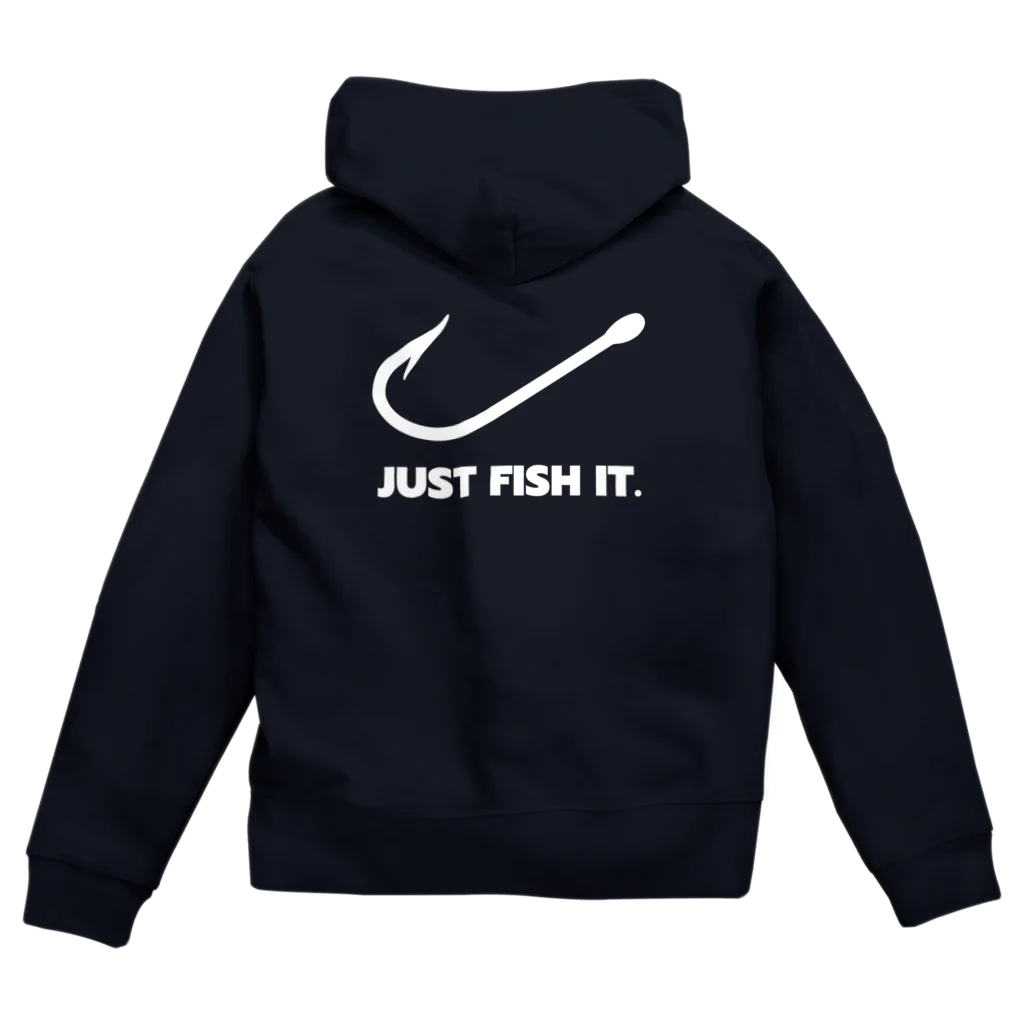 gemgemshopのJUST FISH IT (白) ジップパーカー