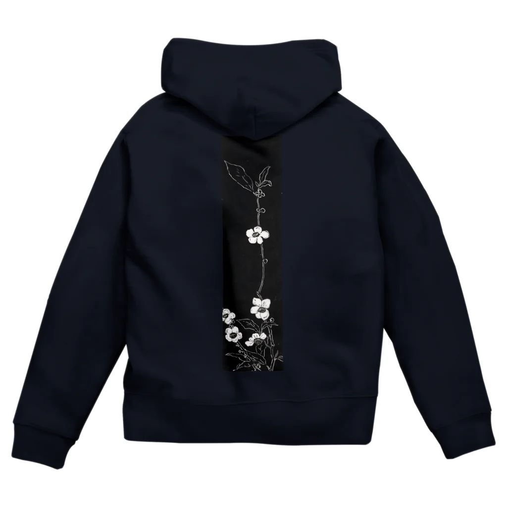 PALA's SHOP　cool、シュール、古風、和風、の白と黒　花模様 Zip Hoodie