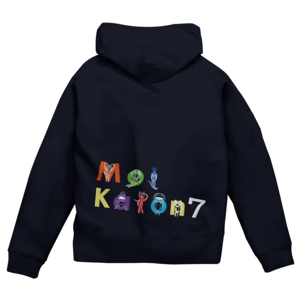 MolKaronのMolKaron７　カラフルなロゴと猫文字２　ホワイト ジップパーカー