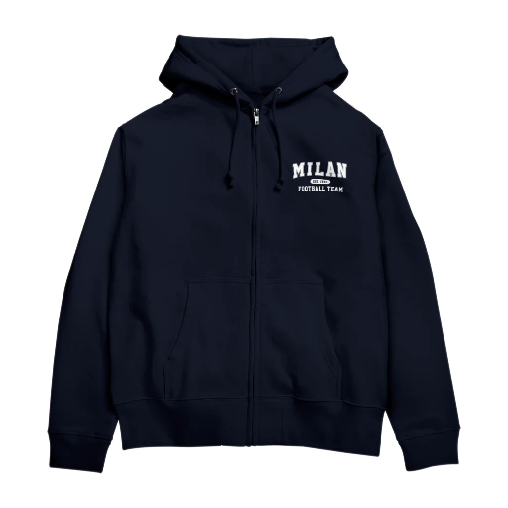 CALCIO1899のミラン_カレッジロゴ風_ホワイト Zip Hoodie