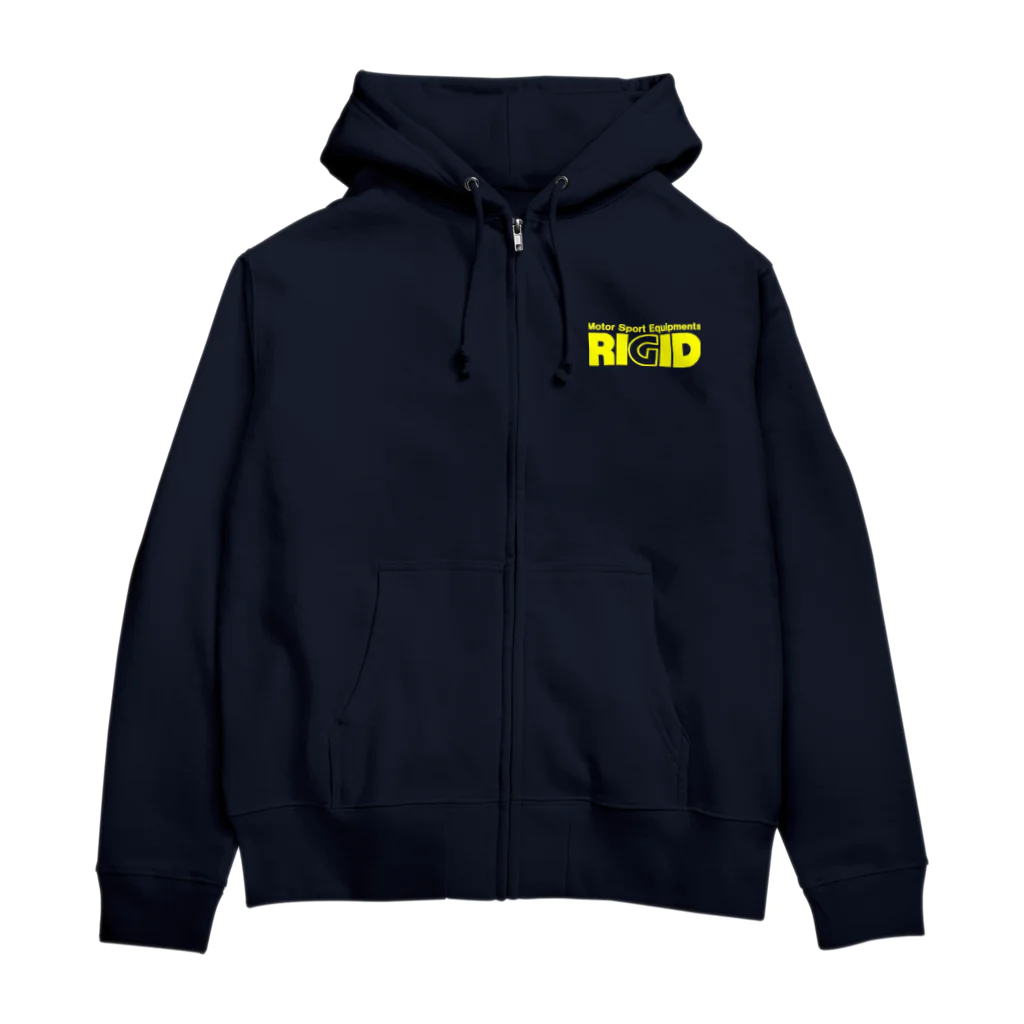 リジット・モータースポーツのRIGID透過黄ロゴ Zip Hoodie