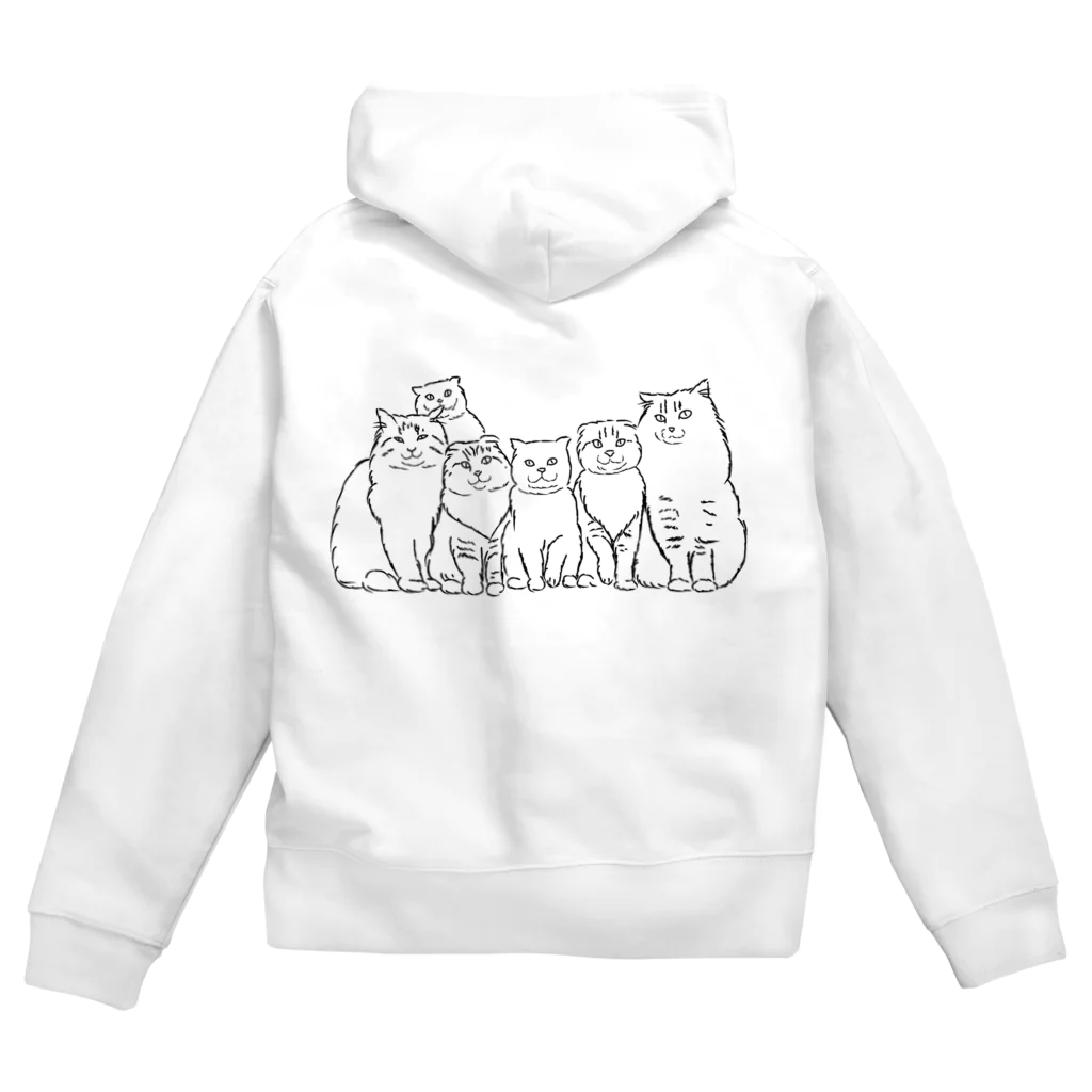 小鳥と映画館の仲良し6キャット　線画 Zip Hoodie