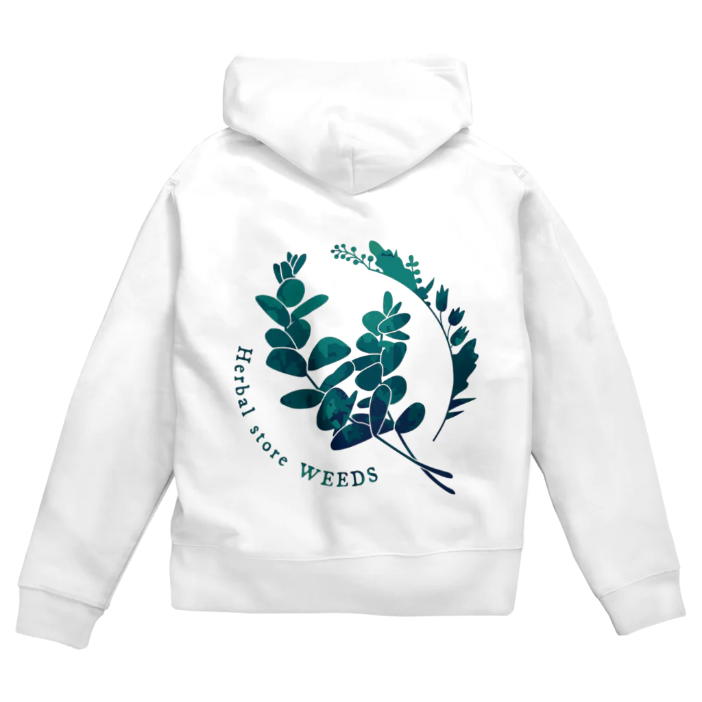 薬草専門店WEEDSのスタンダード横ロゴ Zip Hoodie