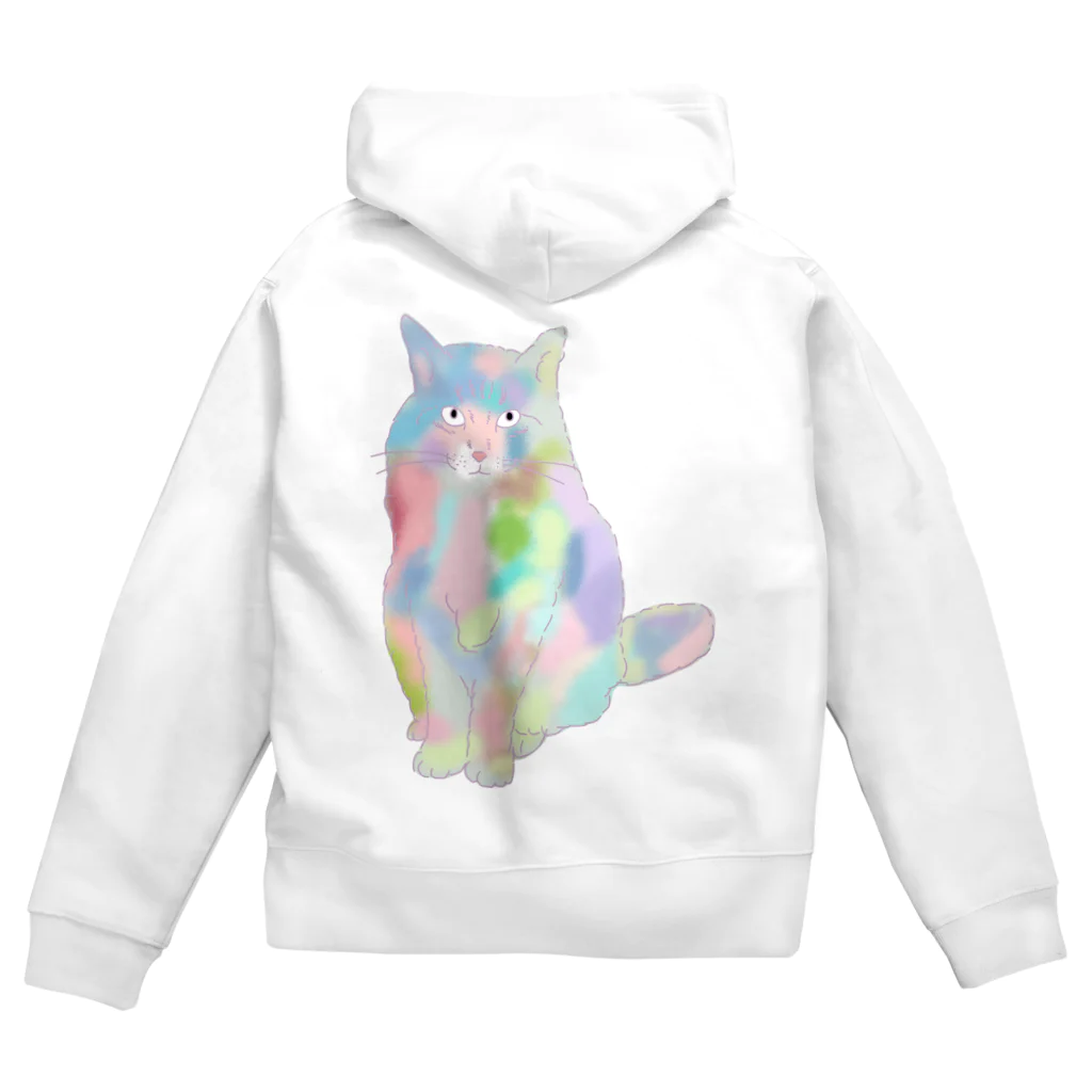 小鳥と映画館のユニコーンカラーの猫 Zip Hoodie