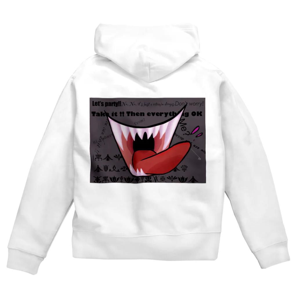 -kawazu-の【背面】demon mouth Zip Hoodie