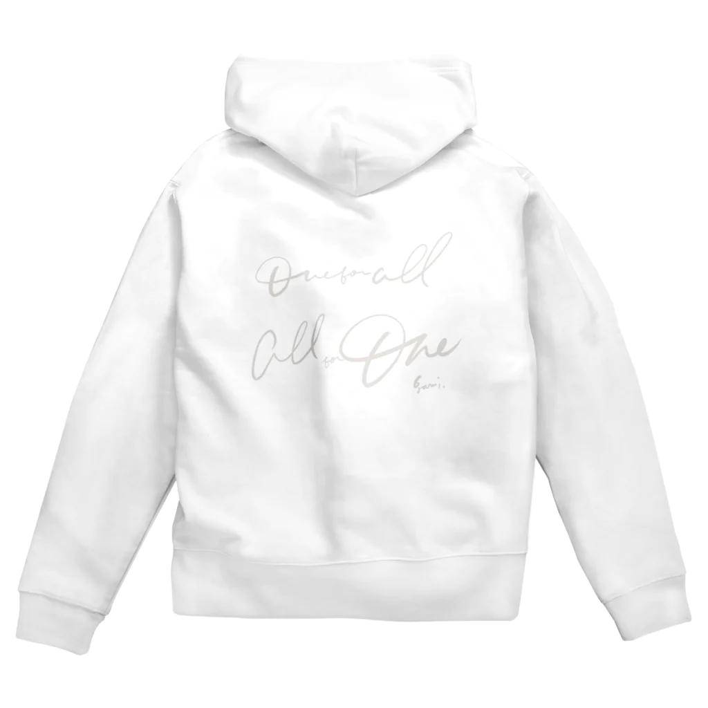 らくがき屋gamiのONE FOR ALL ALL FOR ONE（white） ジップパーカー