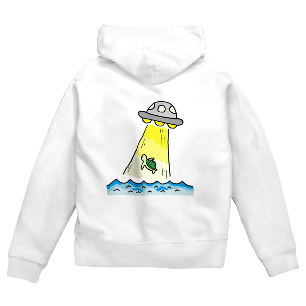 ELNAサポートショップのUFOに連れ去られるウミガメ（カラー） Zip Hoodie