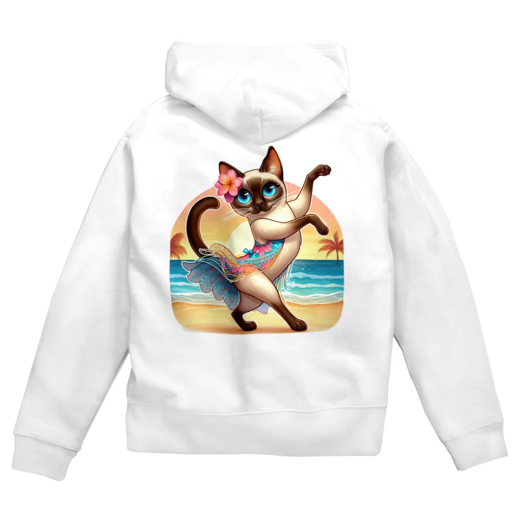 猫と紡ぐ物語のリズム感抜群！長身な白シャムネコがビーチでランバダダンス！  Zip Hoodie