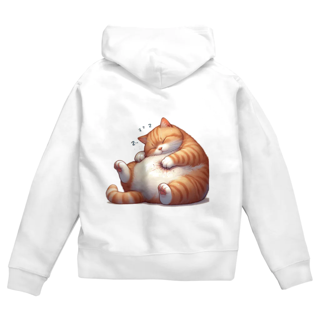 ニャーちゃんショップのイビキをかいて眠るポッチャリ猫 Zip Hoodie