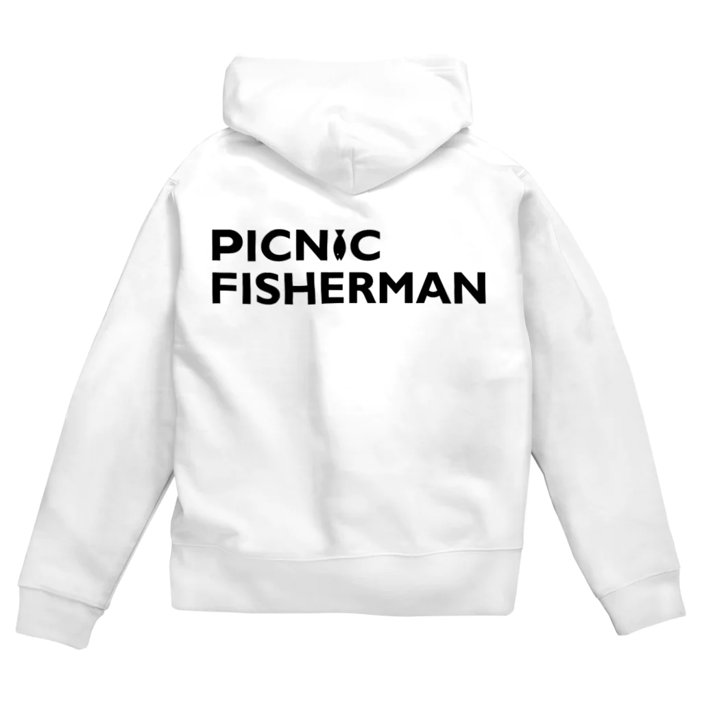 Picnic  Fishermanのバックプリント黒文字PF ロゴ Zip Hoodie