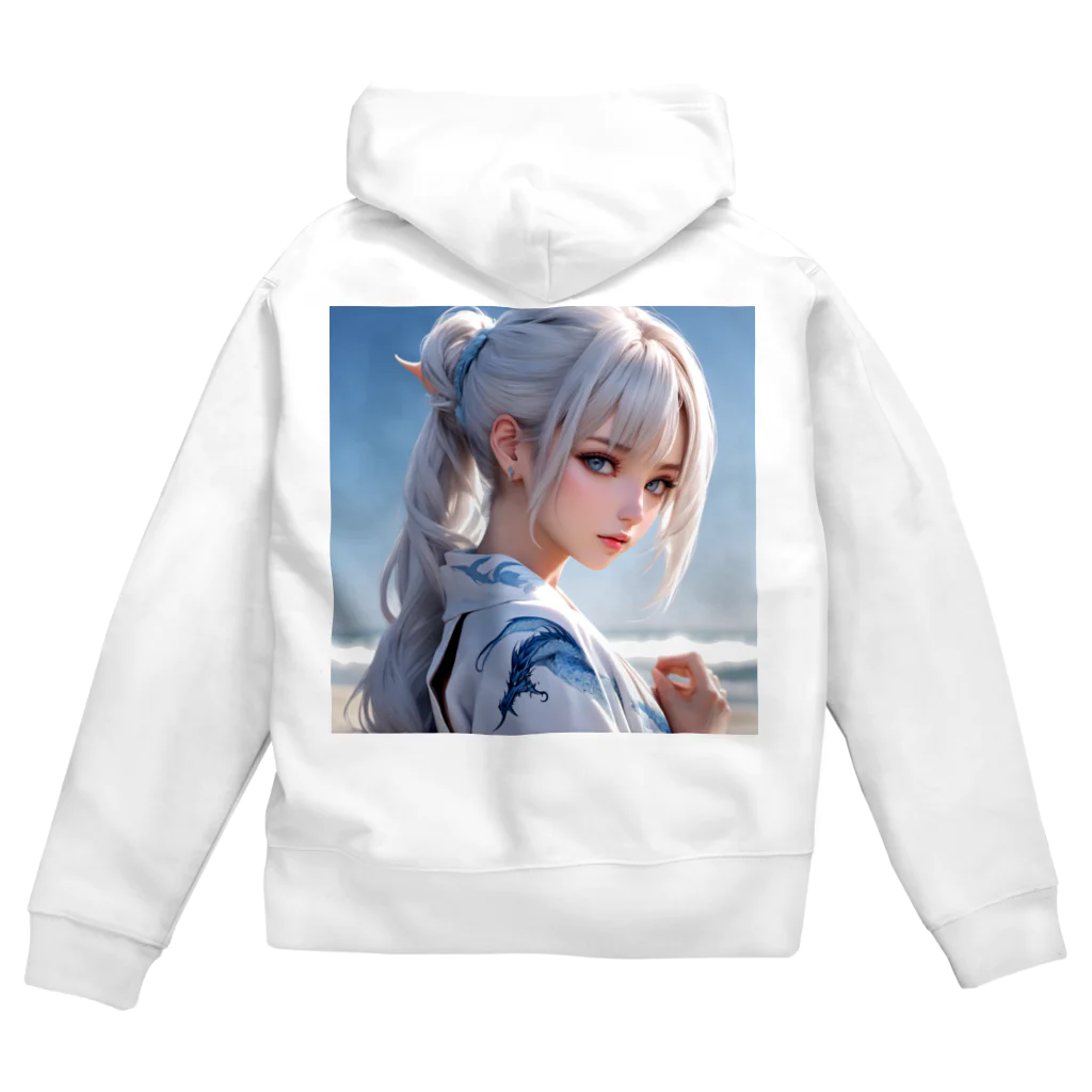 スカ次郎ショップの白髪和服美女シリーズ0001 Zip Hoodie