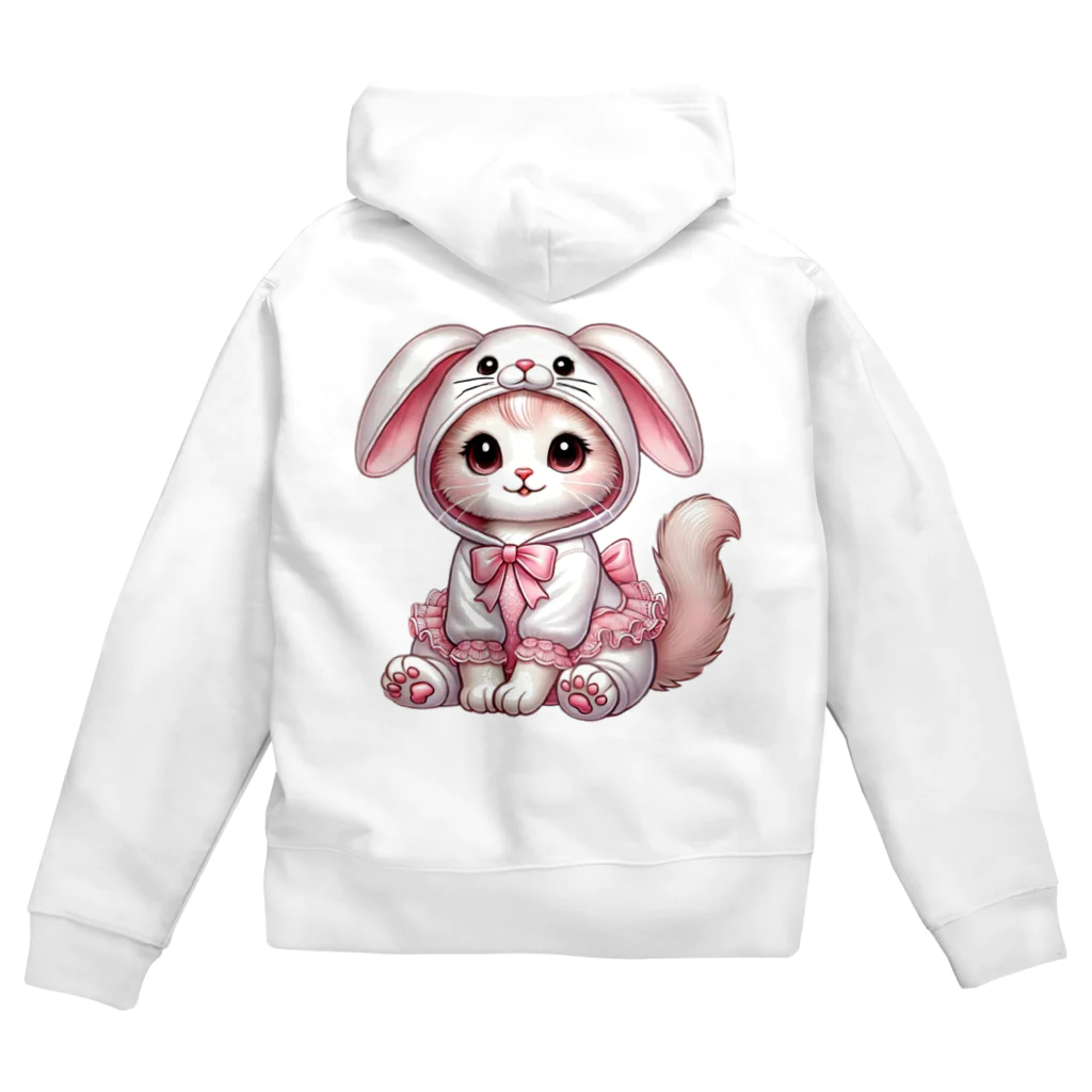 Snow-peaceのふわふわバニーコスチュームのかわいい子猫 Zip Hoodie