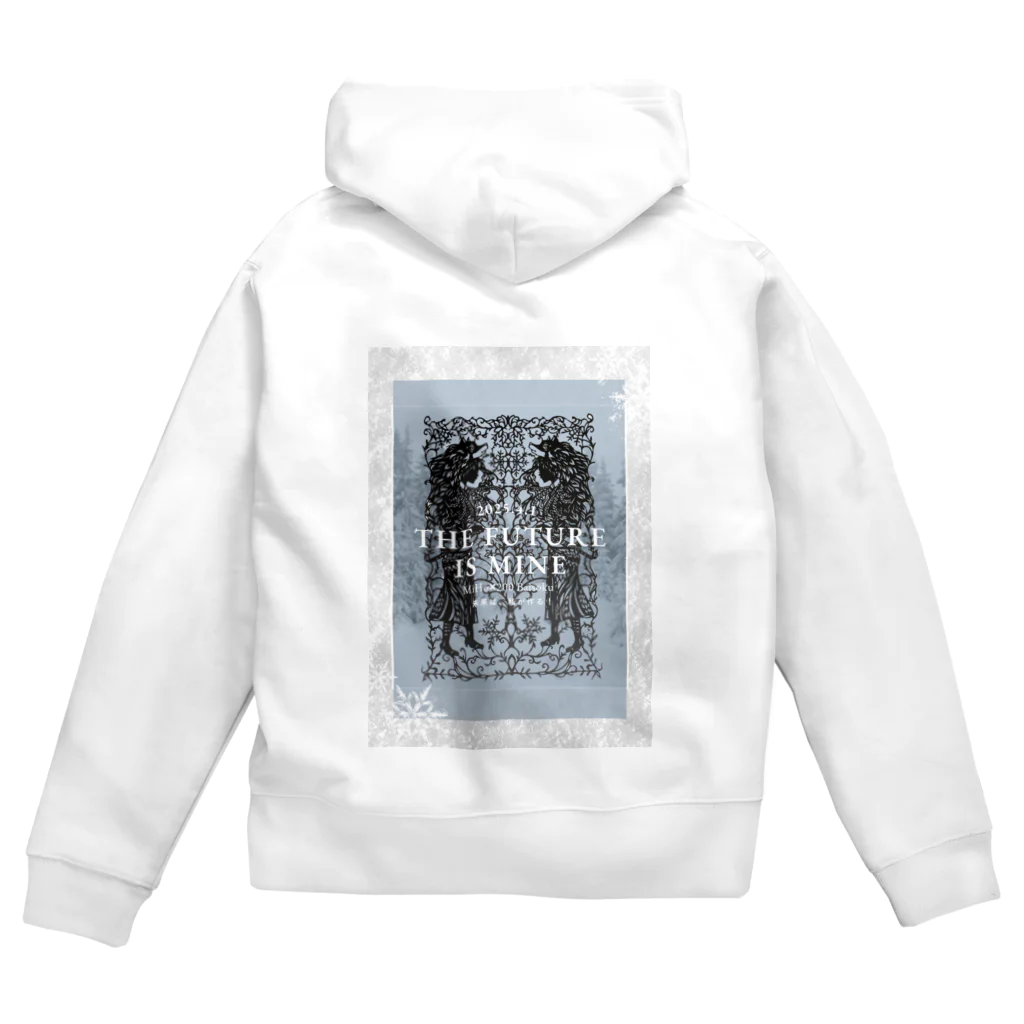 切り絵作家　MiHoの冬狼と少女『闘志』 Zip Hoodie