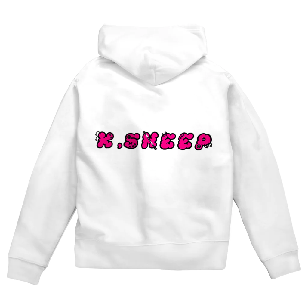 K.SHEEPの背面ピアスロゴ(ショッキングピンク) Zip Hoodie