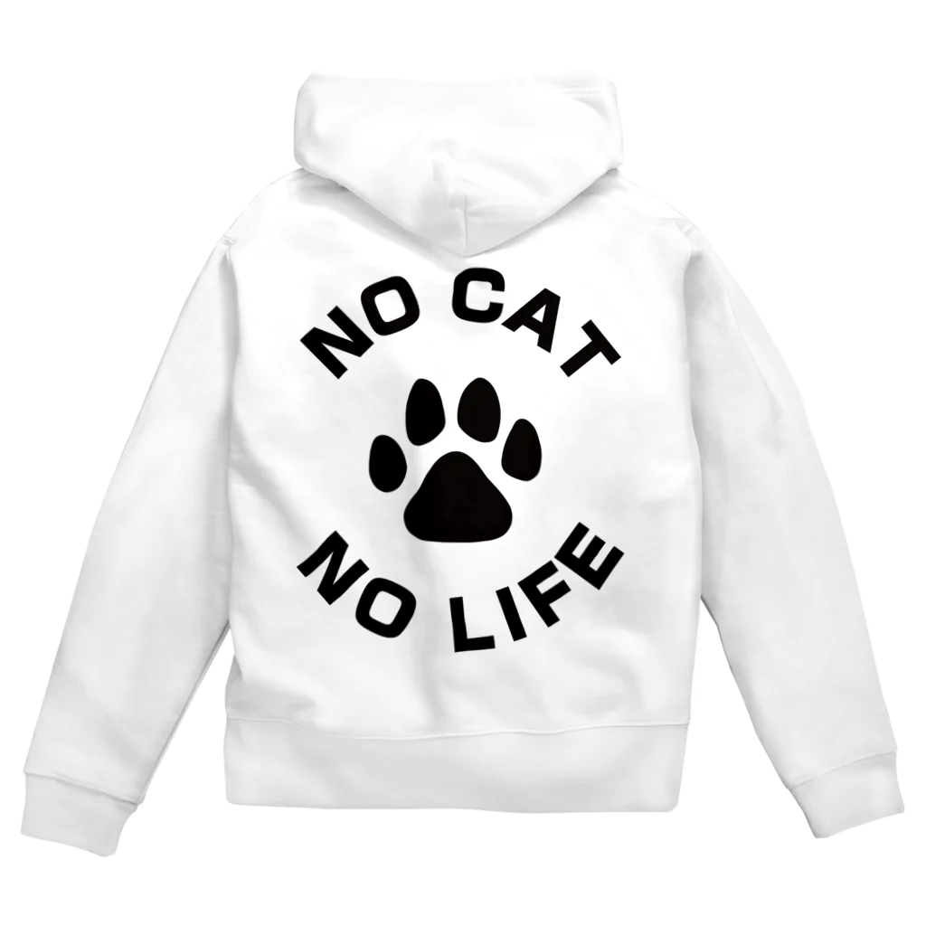 アトリエかののNO CAT NO LIFE 肉球 黒 バックプリント ジップパーカー