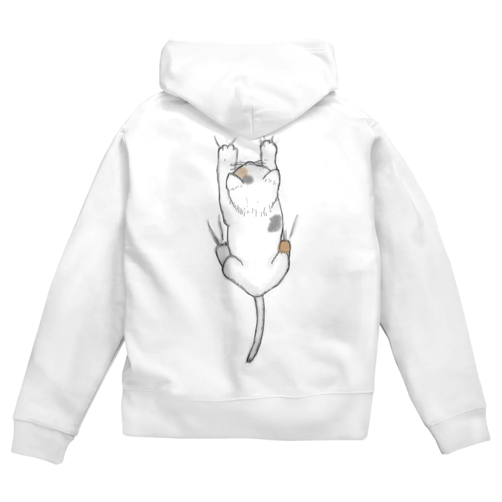 そらまめの着ると背中に三毛猫がしがみつく Zip Hoodie