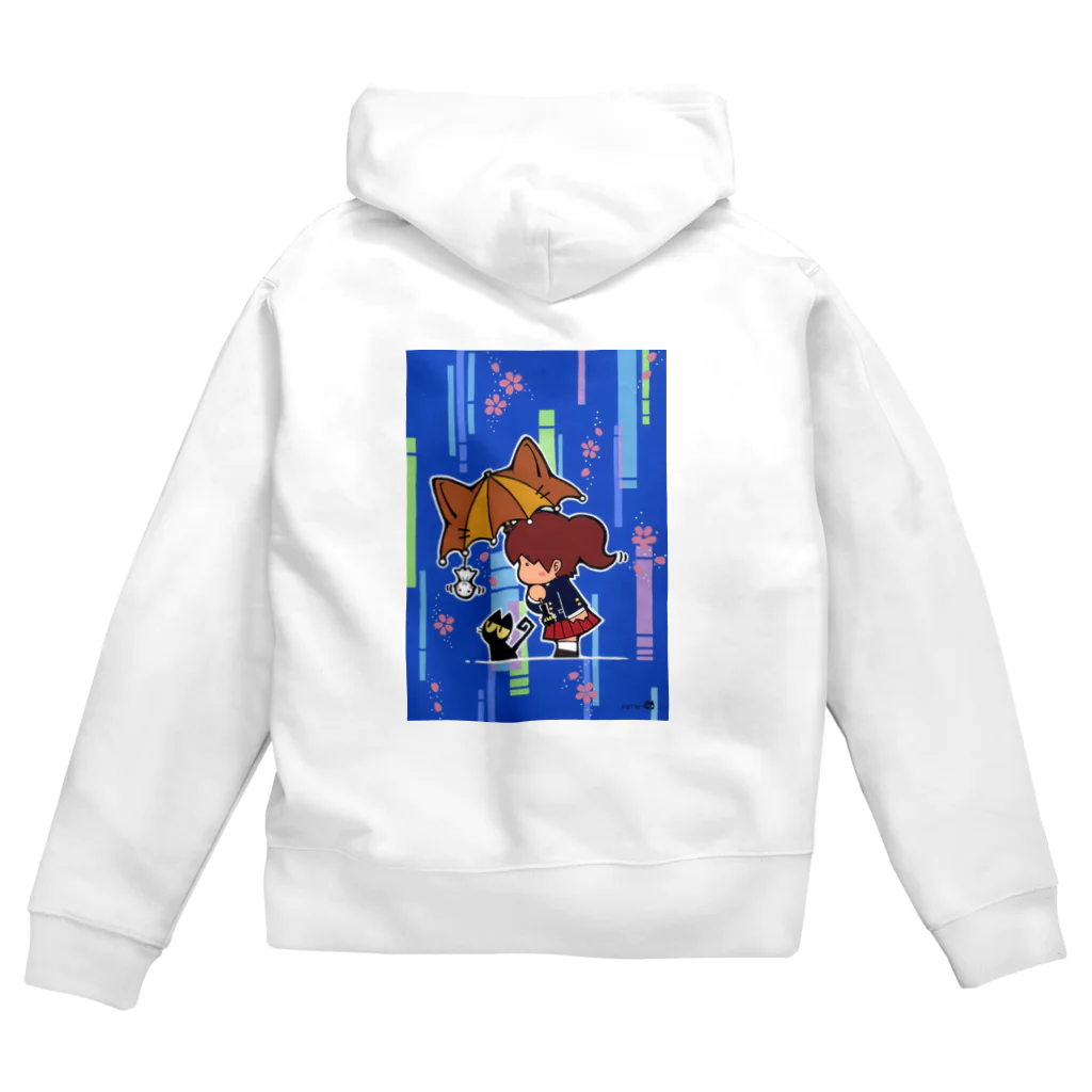 ざしきにゃんこ製作所の雨とさくらとにゃんこと私 Zip Hoodie