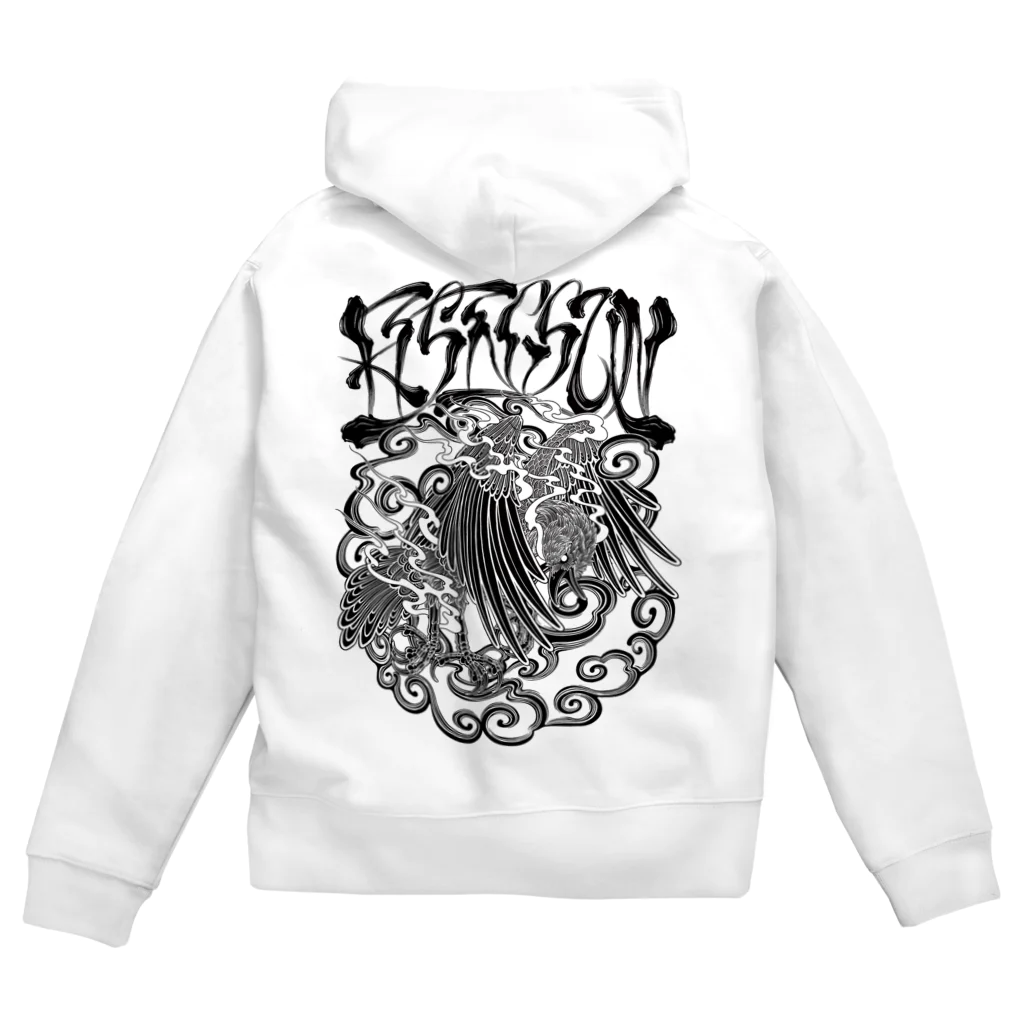 Y's Ink Works Official Shop at suzuriのRising sun Crow (Black Print) Zip Hoodie