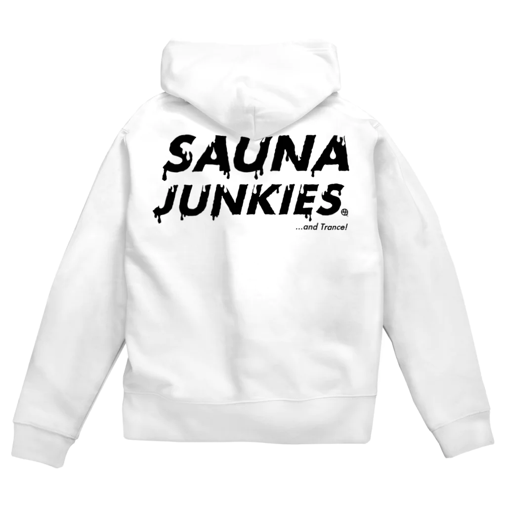 SAUNA JUNKIES | サウナジャンキーズのメルティー・ロゴ（黒プリント) ジップパーカー