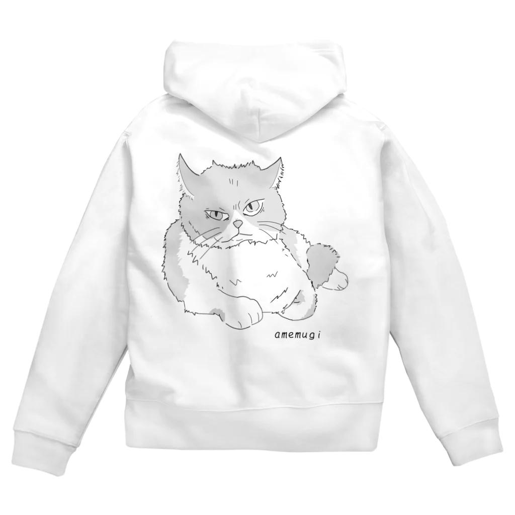 amemugi（あめむぎ）の（背面）めちゃくちゃ強そうに見えるネコ。 Zip Hoodie