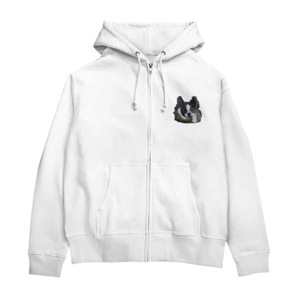 あんこ堂のボストンテリア　油絵　犬　ボステリ Zip Hoodie