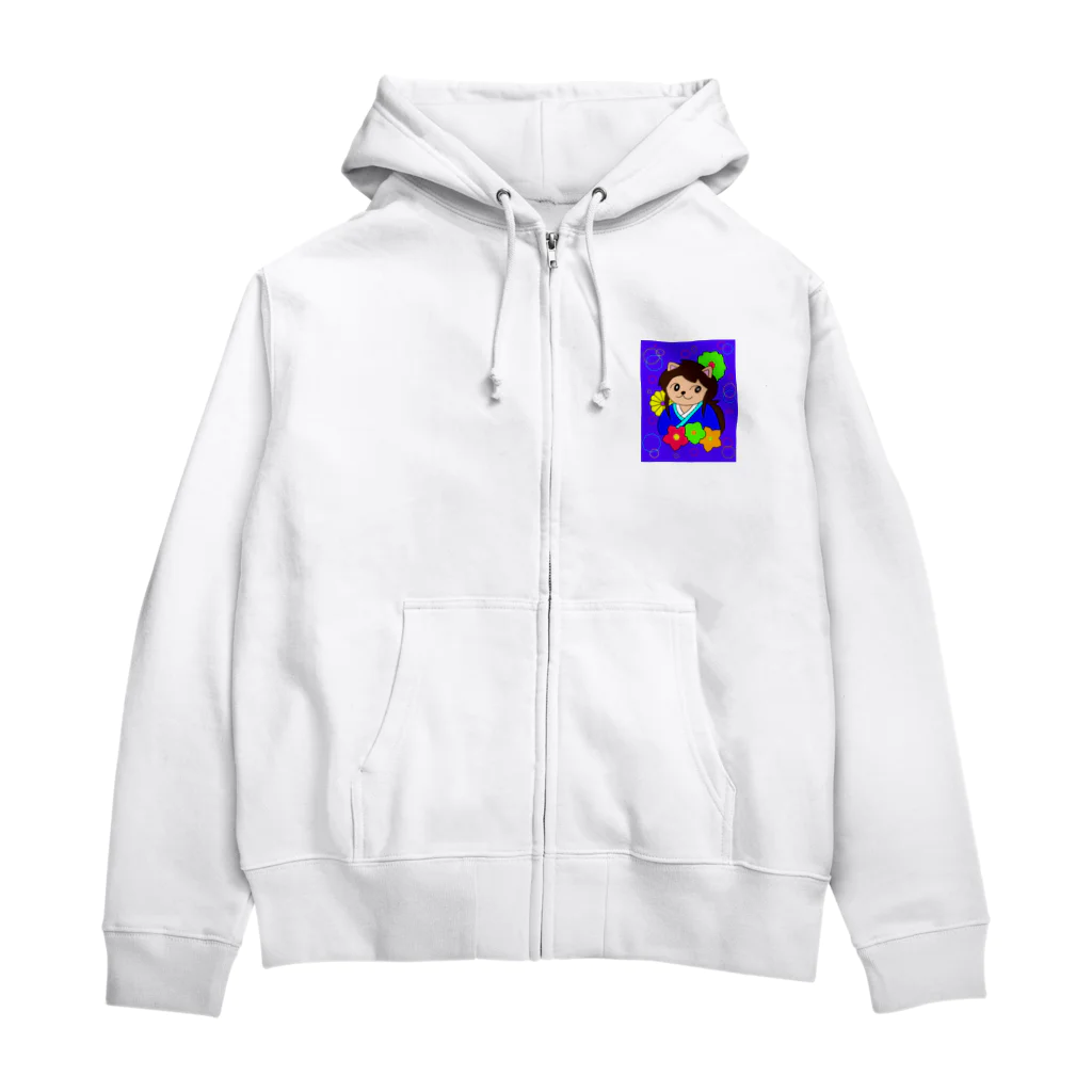 greetenの猫 侍くん 和柄 Zip Hoodie